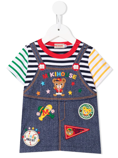 Miki House Kids' Dungaree-style T-shirt In Blue