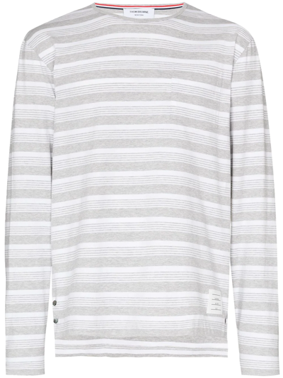 Thom Browne Striped Long-sleeved T-shirt In Grey