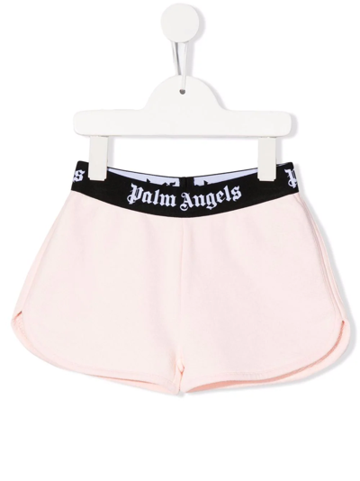 Palm Angels Kids Pink Sports Shorts With Logo Band In Light Pink