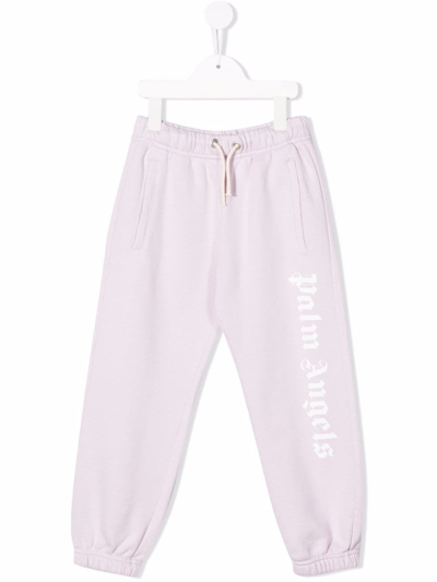 Palm Angels Kids Lilac Joggers With Vertical Logo Print In Lilac White