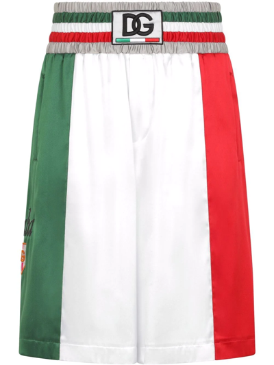 Dolce & Gabbana Italia Multicolored Colour-block Bermuda Shorts In White