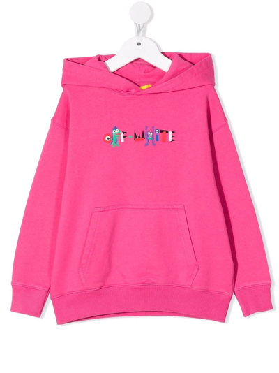 Off-white Kids' Monster Logo Printed Cotton Hoodie In Pink