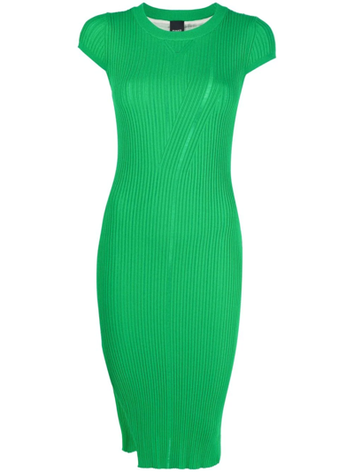 Pinko Side Slit Ribbed Dress In Green