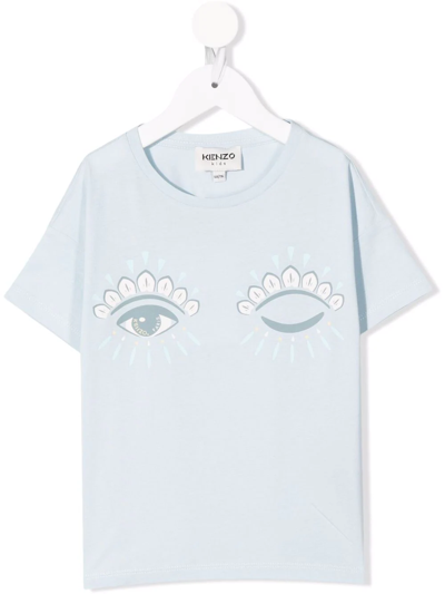 Kenzo Kids' Wink-print Organic Cotton T-shirt In Blue
