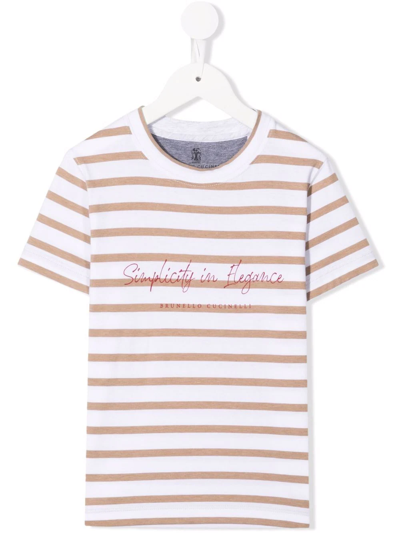 Brunello Cucinelli Kids' Strpe-print Cotton T-shirt In White