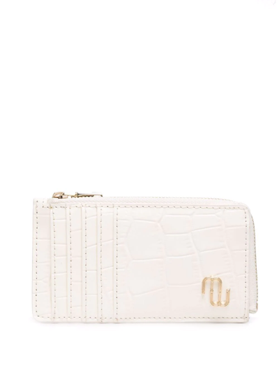 Maje Selma Croc-embossed Leather Card Holder In Blanc
