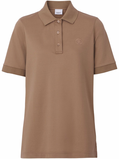 Burberry Monogram-embroidered Polo Shirt In Brown
