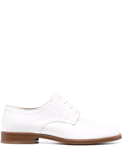 Maison Margiela Tabi Split-toe Textured-leather Derby Shoes In White