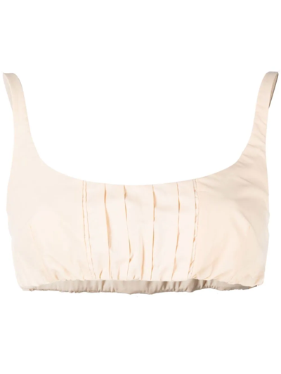 Patrizia Pepe Pleated Cropped Top In Neutrals