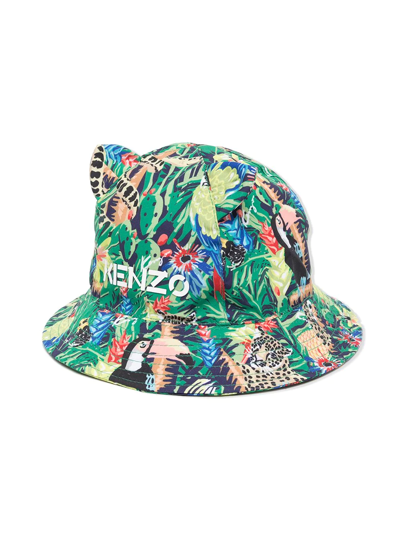 Kenzo Babies' Tropical-print Bucket Hat In Green