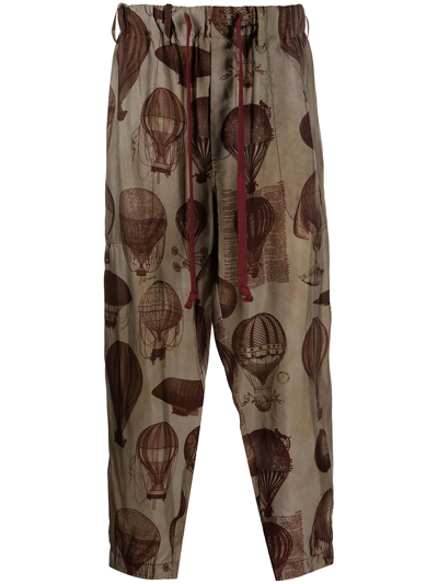 Uma Wang Balloon-print Tapered Trousers In Brown