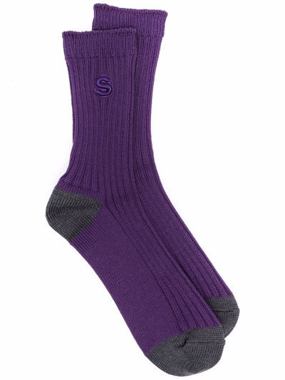 Sacai Logo Embroidered Socks In Purple