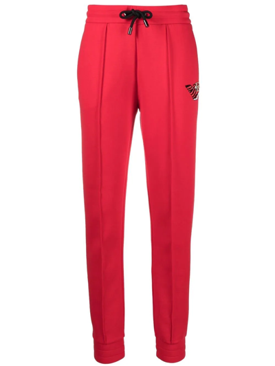 Emporio Armani Embroidered-logo Tapered Trousers In Red