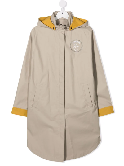 Brunello Cucinelli Teen Logo-patch Hooded Coat In Neutrals