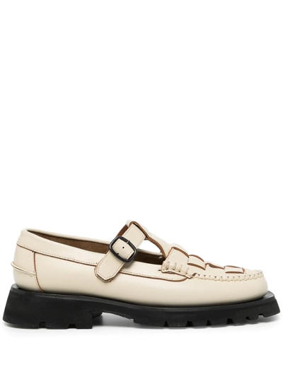 Hereu Soller Mary Jane Woven Calfskin Loafers In Beige