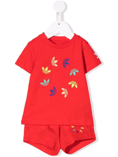 Adidas Originals Babies' Adicolor Trefoil T-shirt And Shorts Set In Red