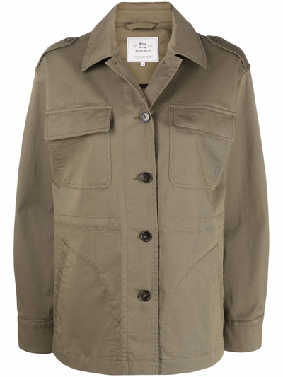 Woolrich Stretch Twill Overshirt In Green