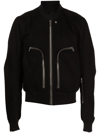 Rick Owens Leather Jacket With High Collar And Ribbed Accents In Black