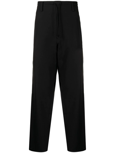 Yohji Yamamoto Drawstring-waist Wool Straight-leg Trousers In Black