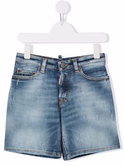 Dsquared2 Kids' Faded-effect Denim Shorts In Blue
