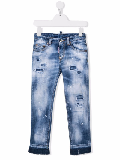 Dsquared2 Kids' Bleached-effect Jeans In Blue