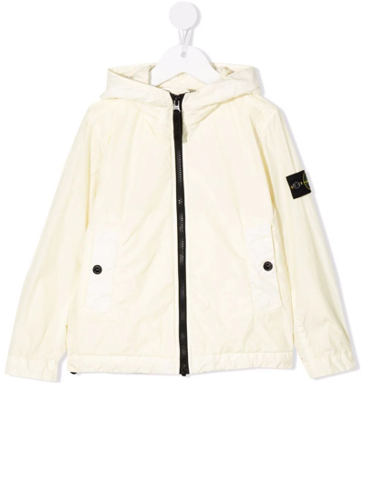 Stone Island Teen Logo-patch Zip-up Hooded Jacket In Yellow