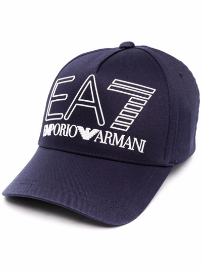 Ea7 Logo-embossed Cotton Baseball Cap In Blue