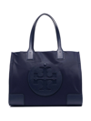Tory Burch 'ella Small' Blue Tote Bag With Tonal Logo Detail In Blue