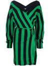 Bottega Veneta Striped Linen Blend Rib Knit Wrap Dress In Greenindigo