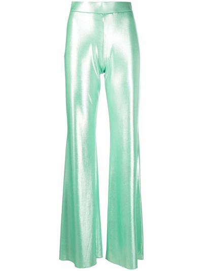 The Andamane Shiny Jersey Gaia Flare Pants In Green