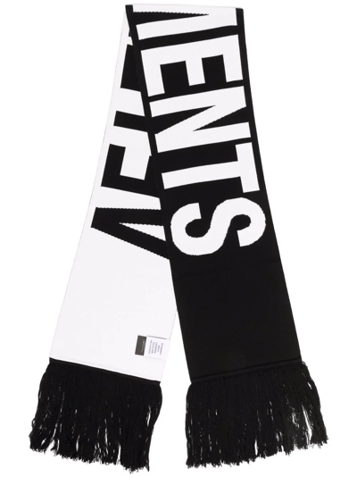 Vetements Logo-intarsia Merino Knit Scarf In Black