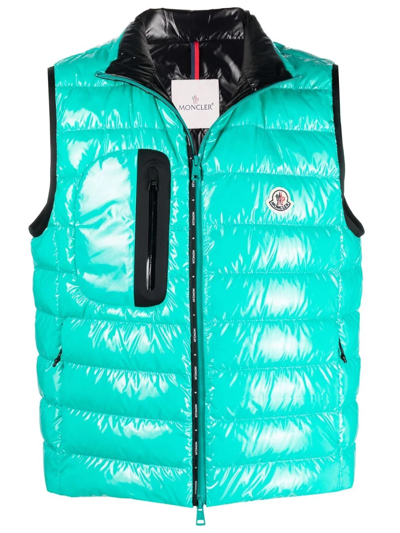 Moncler Men's Usedom Shiny Quilted Puffer Vest In Turquoise