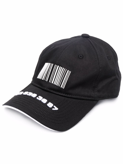 Vtmnts Barcode Print Cotton Baseball Cap In Black