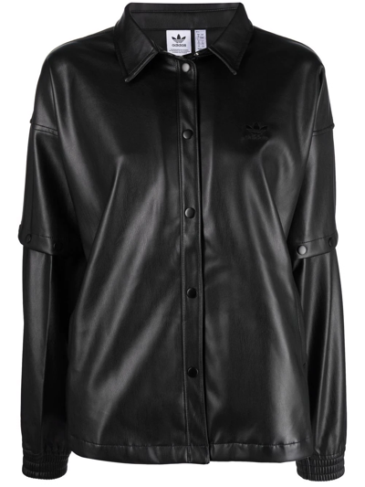 Adidas Originals Removable-sleeve Faux Leather Jacket In