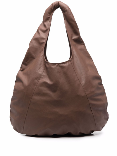 Alysi Leather Maxi Shoulder Bag In Brown