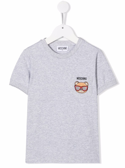 Moschino Kids' Teddy Bear-print Short-sleeved T-shirt In Grey