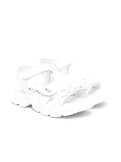 N°21 Kids' Chain-trim Logo-print Sandals In White
