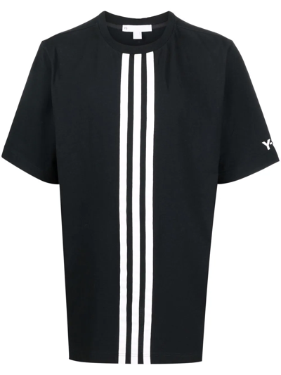 Y-3 Three-stripe Crewneck T-shirt In Black,white