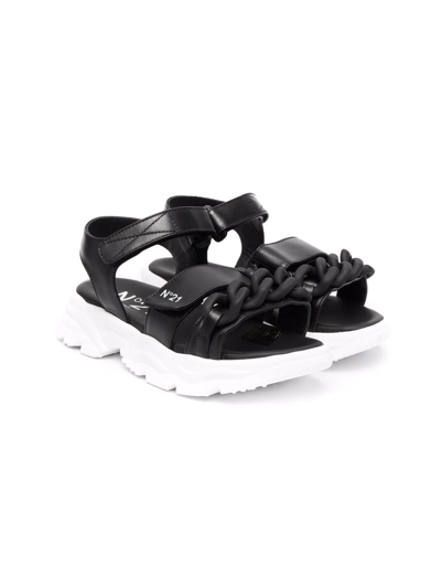 N°21 Kids' Chain-trim Sandals In Black