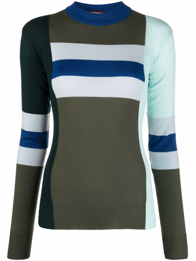 Colville Stripe-print Colour-block Jumper In Green