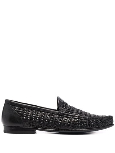 Officine Creative Libre Woven Leather Loafers In Nero