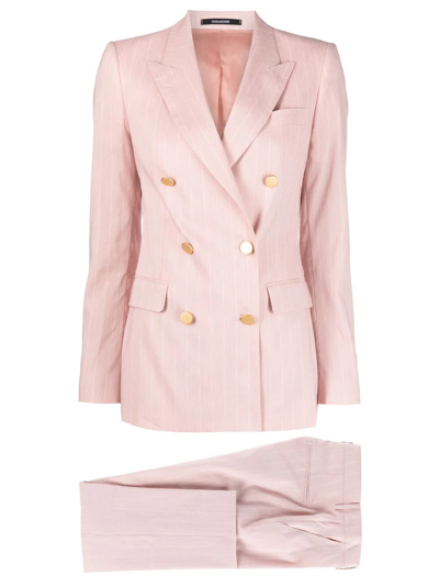 Tagliatore Pink Linen Pinstriped Two-piece Suit In Rosa