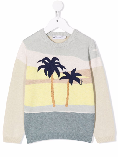 Bonpoint Teen Palm Tree-embroidered Crew-neck Jumper In Upb Bleu