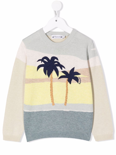 Bonpoint Teen Palm Tree-embroidered Crew-neck Jumper In Neutrals