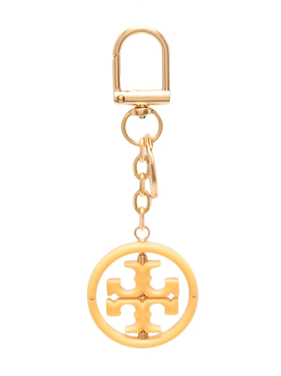 Tory Burch Logo-charm Keychain In Gold
