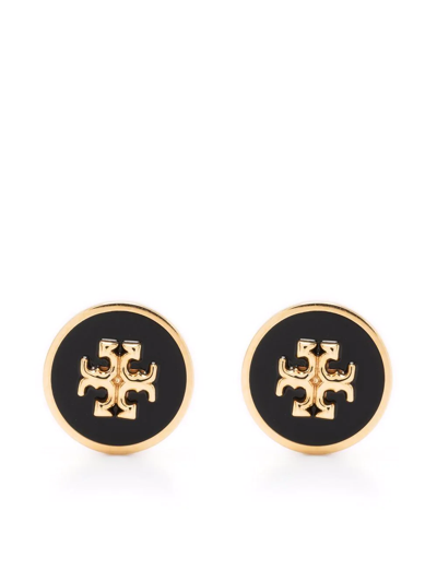 Tory Burch Kira Logo Colored Disc Stud Earrings In Gold