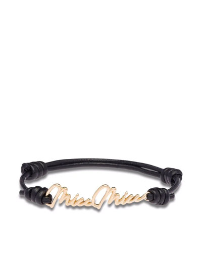 Miu Miu Logo Leather Bracelet In Gold