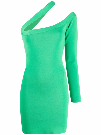 Gauge81 Alzira One-sleeve Cutout Stretch-knit Mini Dress In Kelly Green