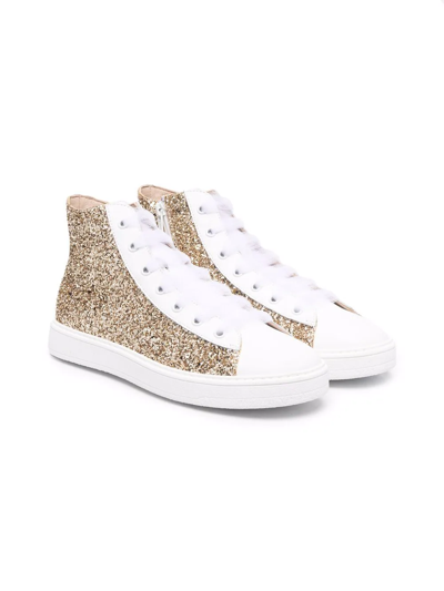 Florens Teen Glitter-detail Leather Trainers In Gold