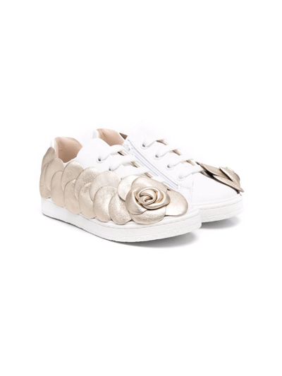 Florens Teen Floral Appliqué Lace-up Trainers In White